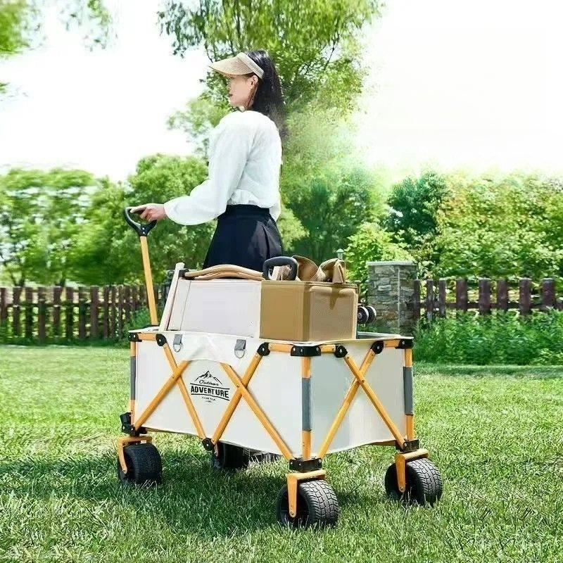웨건 핸드카트형 수레 수납형 이동식 손수레 매쉬 상판 오렌지 화이트 콤팩트 - 상품 이미지