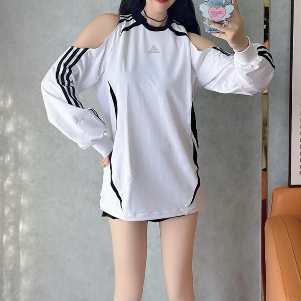 아디다스 오리지널 아딜레움 4 팀가이스트 컷아웃 긴팔 오프숄더 티셔츠 화이트 KE9797 - 상품 이미지