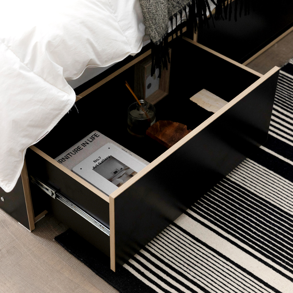 무디켄 도도도 무헤드 수납 헤드리스 침대 프레임 무헤드형, SS 슬라이딩, 블랙+우드엣지