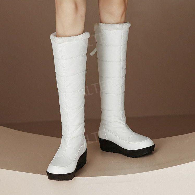 패딩 롱부츠 롱패딩 털 리본 블랙 니하이 부츠 방한 안감 검은색 35 - 상세 이미지 4