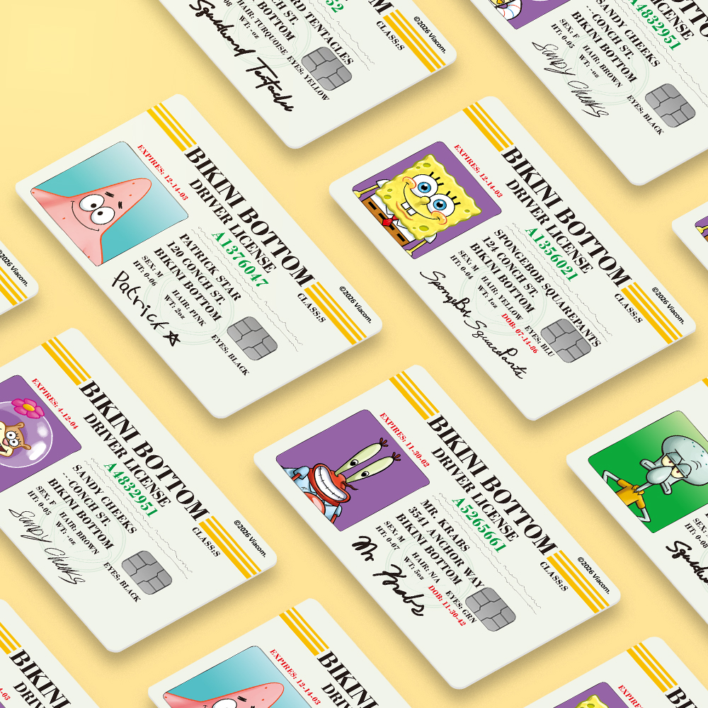 스폰지밥 운전면허증 카드스티커 1+1 신용 체크 교통 커스텀 뚱이 리무버블 제품 이미지