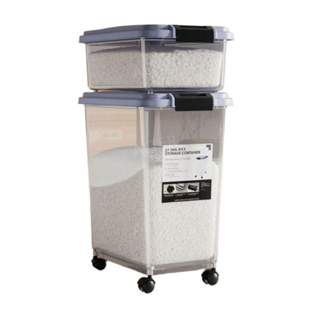 쌀통 밀가루통 원터치 이동식 고급 업소용 스테인리스 밀폐 회색 30kg/25kg 세트 - 상세 이미지 2