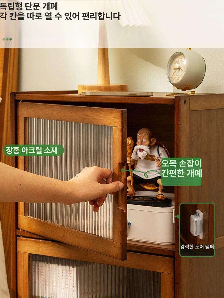 라탄 거실장 거실 다용도 원목 북유럽 틈새 티비장 수납 메쉬 통기성문 내추럴 컬러 - 상세 이미지 4