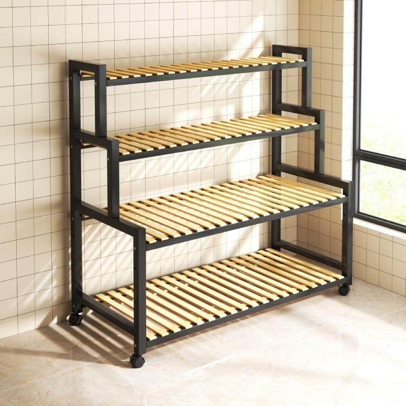 화분 정리대 이동식 화분정리대 가정용 꽃집 진열대 선반 난죽 + 블랙 프레임 바퀴 4단 80cm - 상세 이미지 2