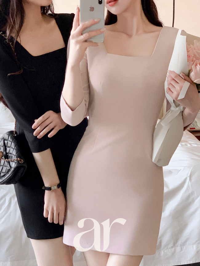 2기장 잔느 스퀘어넥 슬림핏 원피스 op13536 이미지 2