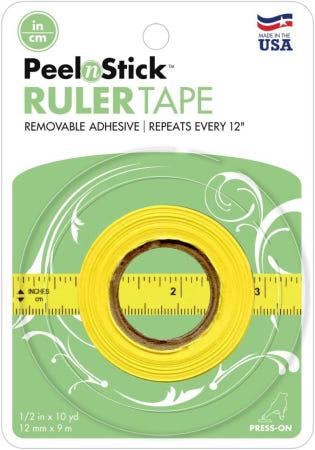 Notions Marketing - Drop Ship [해외]iCraft 필른스틱 탈착식 접착 자 테이프 12인치 반복 임페리얼(인치) + 미터법(cm) 측정 노란색 쉬운 찢어짐 천공 매 롤은 x 10야드의 1/2입니다