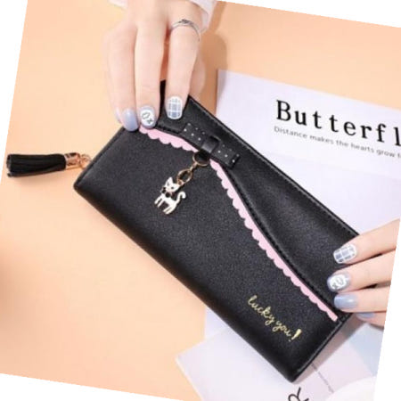 [공구팜]여성지갑 15개슬롯 고양이 땡글장지갑 FARM-LDC 블랙 19CM