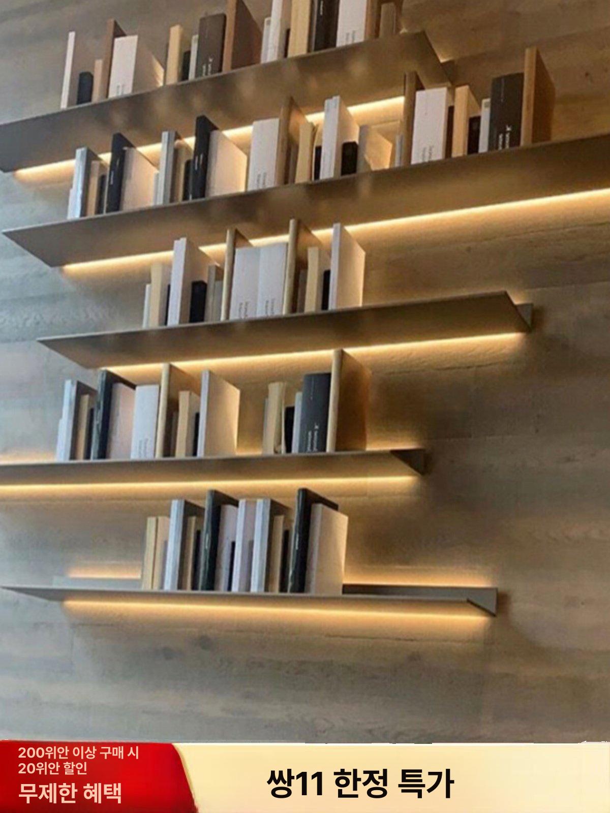 LED 벽선반 철제 거실 조명 벽걸이 무지주 카페 블랙 120 x 20cm - 상세 이미지 2