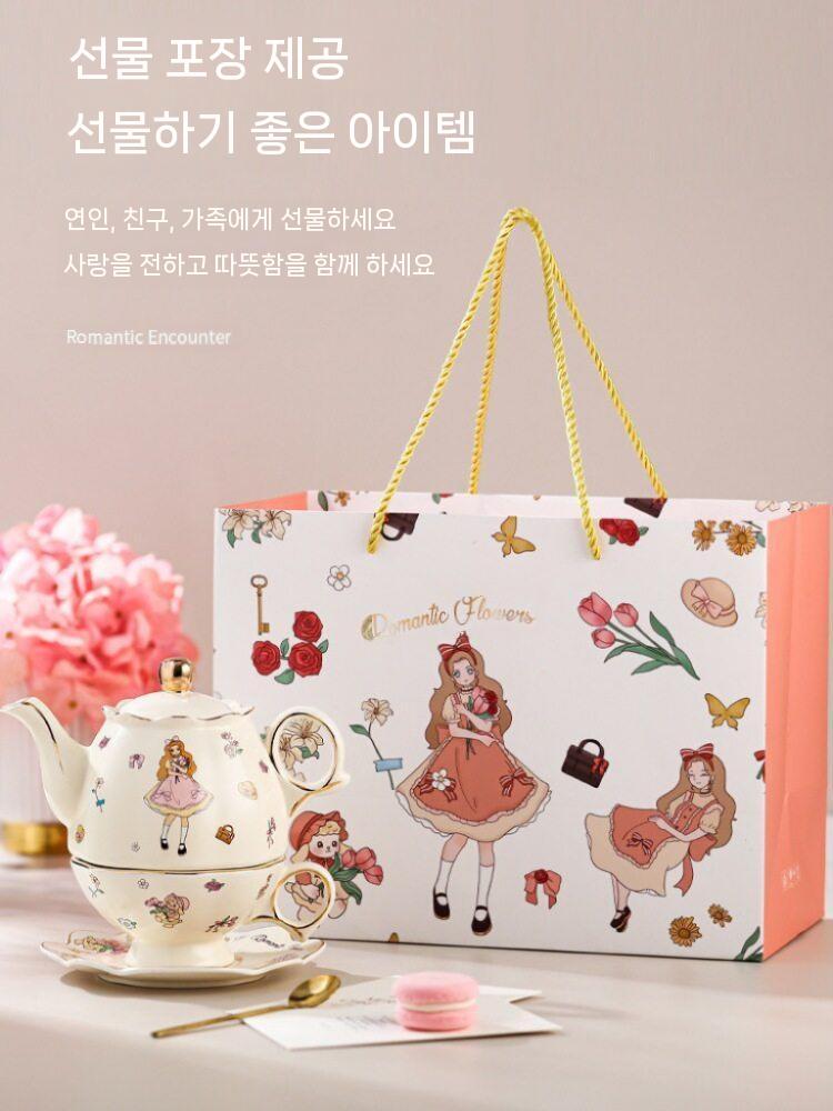 티포트 홍차 커피잔 세트 북유럽 영국티팟 집들이 빈티지 접시 - 상세 이미지 2