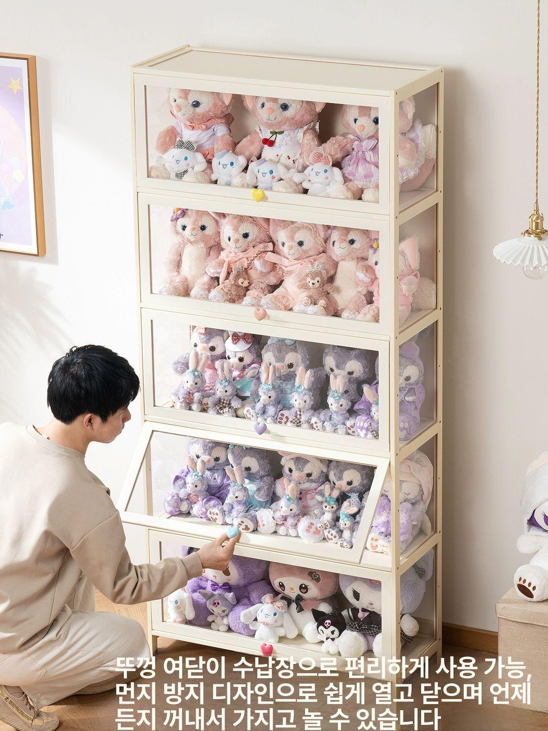 아크릴 진열장 장식장 전시용 원통형 쇼케이스 보관함 크림색 5문 80길이 삼면투명 - 상세 이미지 4