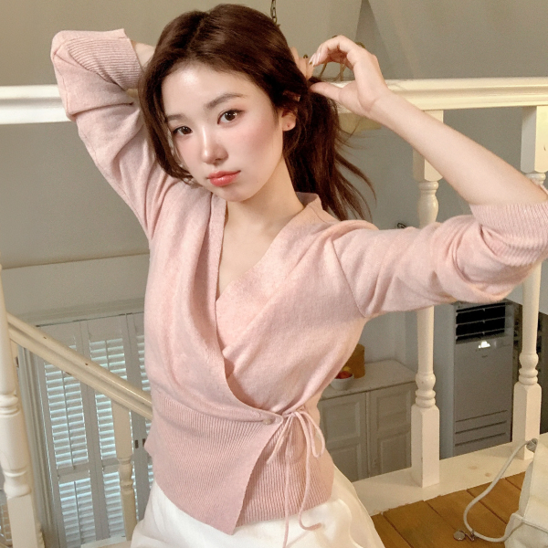 랩 리본 긴팔 니트 nt5453 제품 이미지