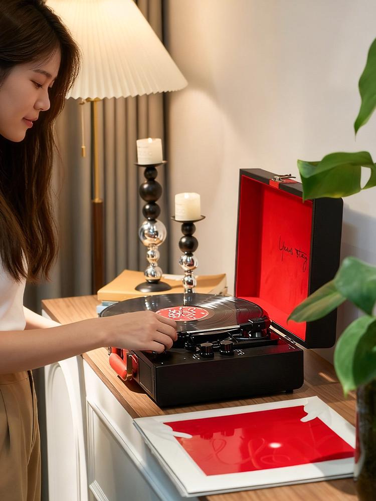집드리 감성 레트로 턴테이블 핑크 휴대용 블루투스스피커 클래식블랙 최상위구성 - 상세 이미지 2