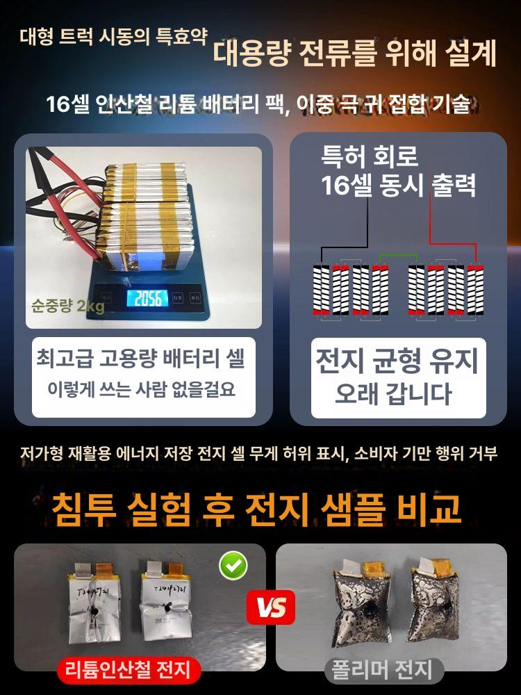 차량용 대형 점프기 화물차용 비상시동 반영구 오토바이 범용 강력 시동 68000mAh - 상세 이미지 2