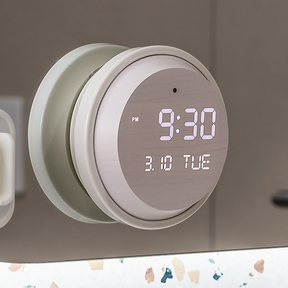 플라이토 무선 LED 방수 디지털 욕실 탁상시계 흡착식 화장실 붙이는 무소음 벽시계 베스룸