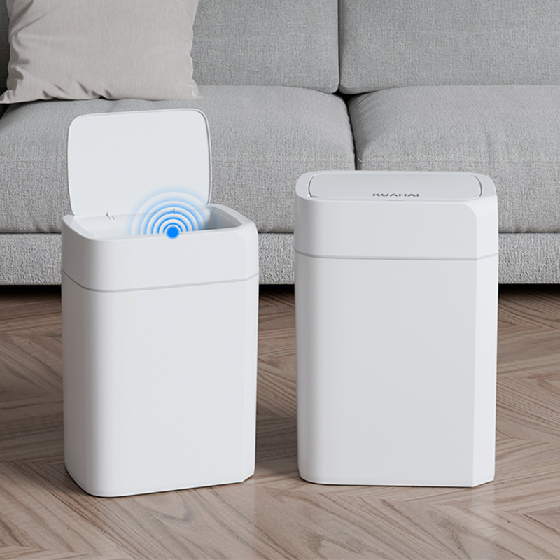 쿠아하이 자동 센서 쓰레기통 화장실 기저귀 냄새차단 휴지통 2개입 17L+20L, 화이트 - 상품 이미지