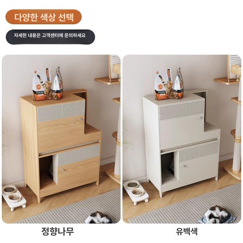 원목 고양이 화장실 모래통 냄새방지 수납 유리문 후드형 라일락우드 셀프조립 - 상세 이미지 5