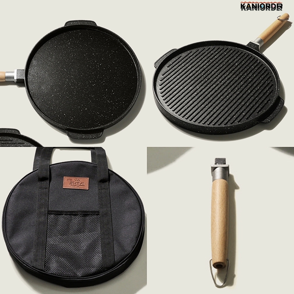 탈부착 후라이팬 캠핑 바베큐 그릴 양면 손잡이 분리 생선 프라이팬 32cm - 상품 이미지