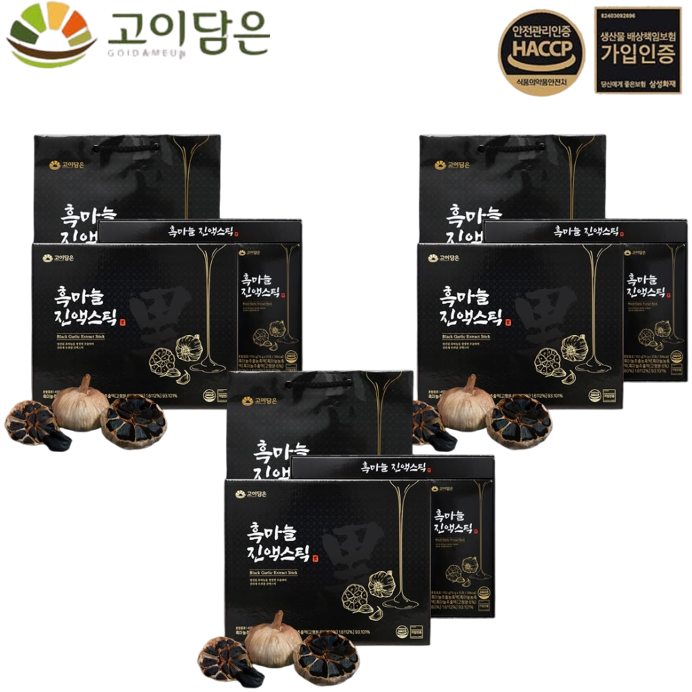 고이담은 프리미엄 발효 흑마늘 진액 스틱 국내산 흙마늘 즙 엑기스 효능 15g, 30포, 3개 - 상품 이미지