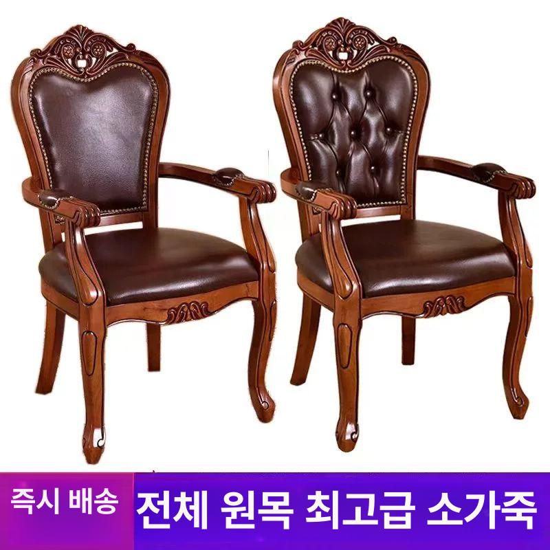 카페용 고급 나무 체어 북유럽 유럽풍 엔틱 고풍 클래식 인조 가죽 버튼형 팔걸이 없는 의자 - 상세 이미지 2