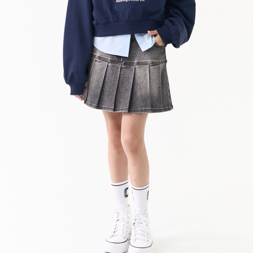 [더데이걸] 데님 플리츠 스커트 TGWH24W03_7358 - 상품 이미지