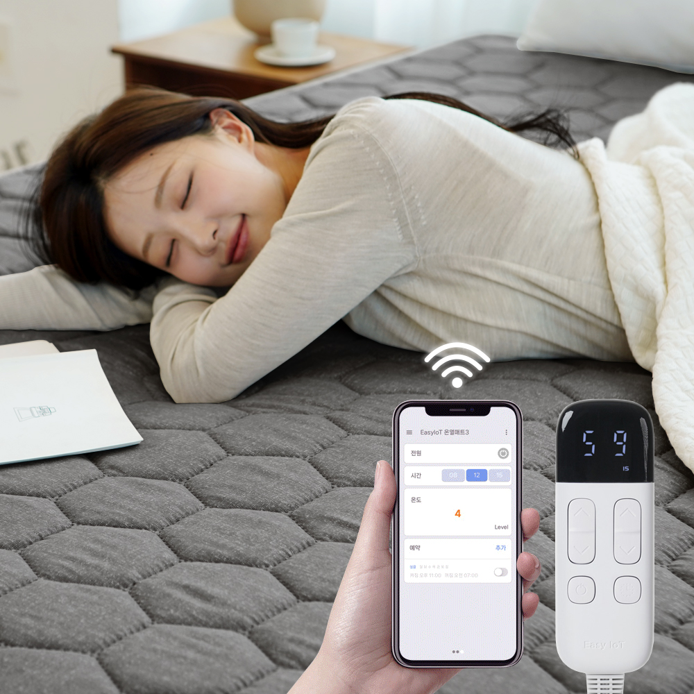 곰표한일 카본 탄소매트 전자파없는 IOT원격제어 전기요 1인용 네츄럴그레이 미니싱글