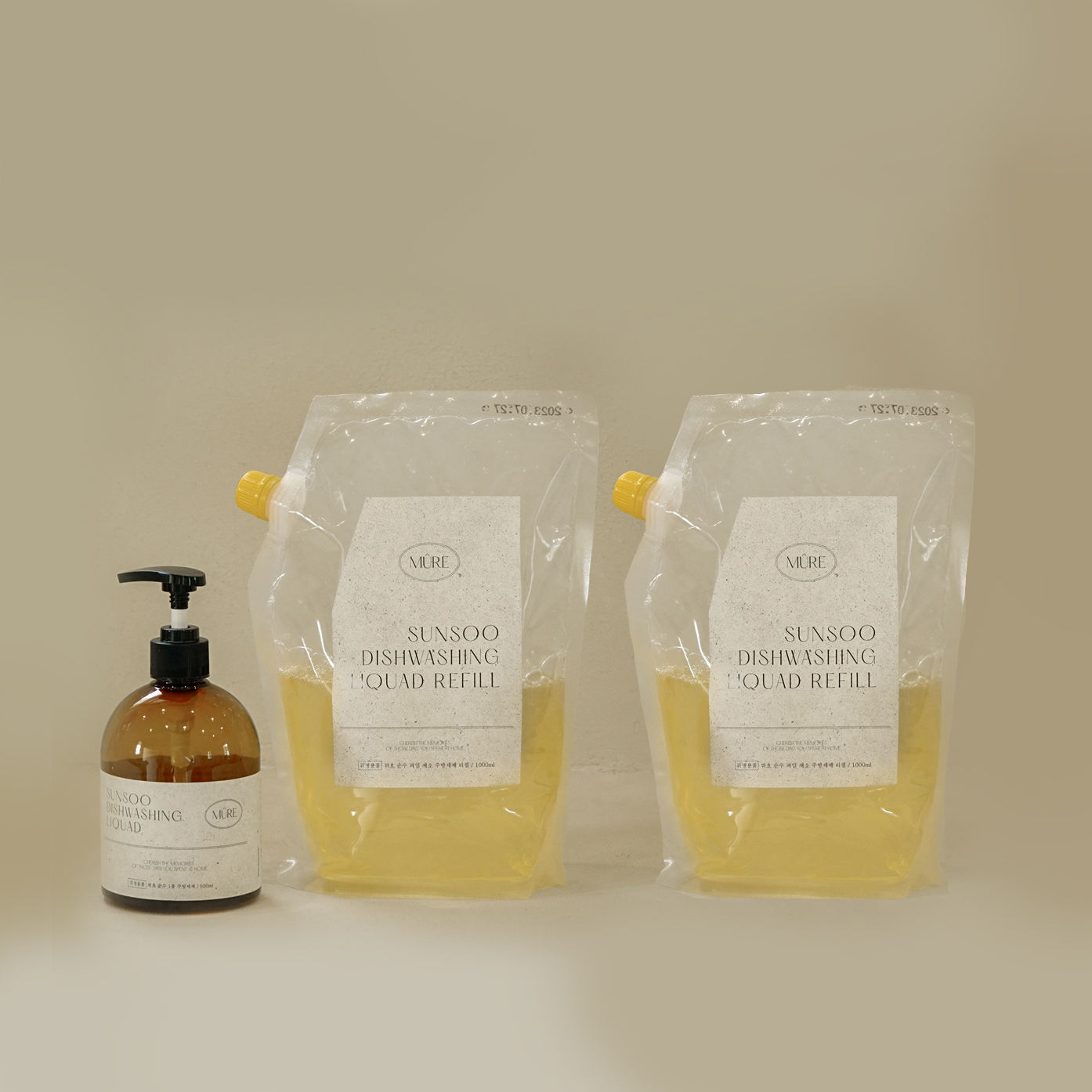 뮈흐 친환경 주방세제 500ml + 리필 1000ml 2개 세트 설거지 과일 세정제 - 상품 이미지