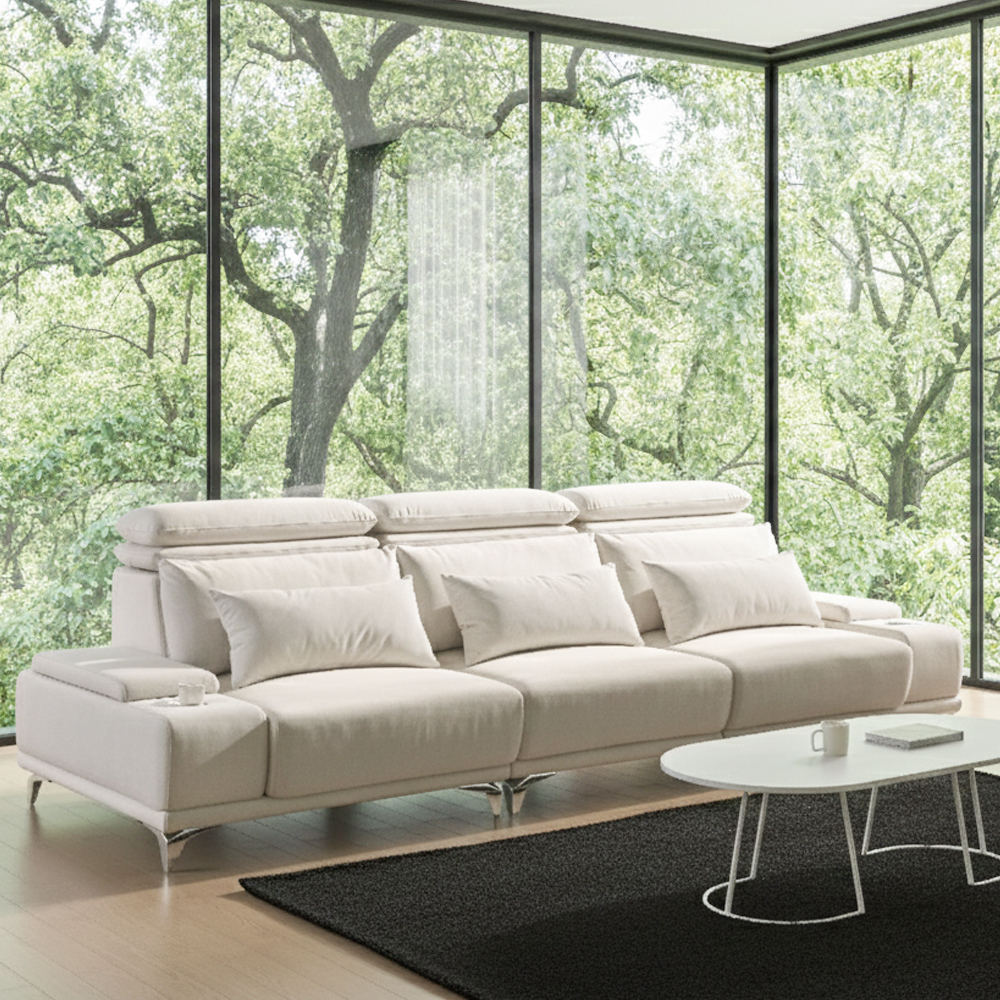 미엘라 슬라이드 모션 아쿠아텍스 쇼파 무빙 확장 패브릭 소파 sk 크림그레이, 4인용