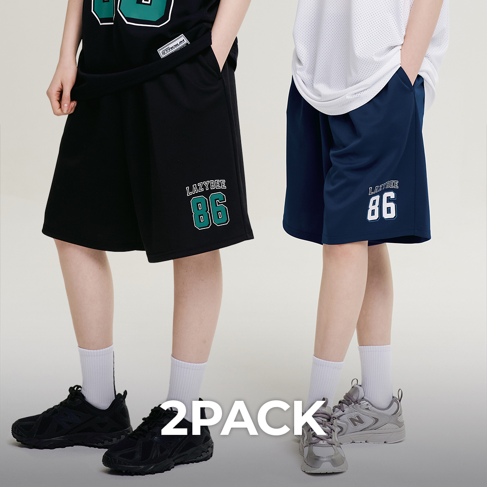 [2PACK] 여성 남자 자이언트핏 져지 버뮤다 팬츠 오버핏 반바지 운동복 짐웨어 - 상품 이미지