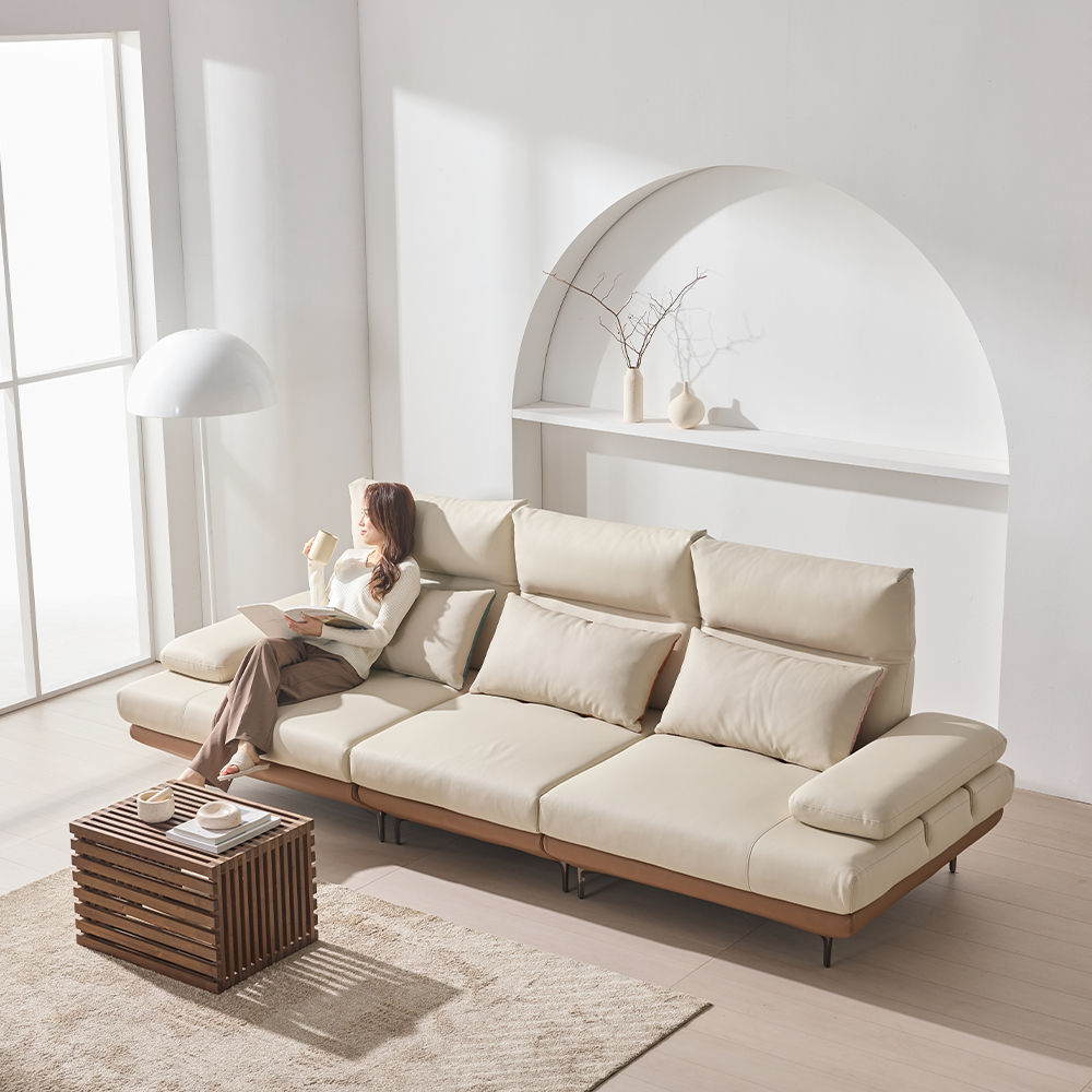 더뉴폼 아멜리 천연가죽 듀얼 스윙소파 가죽소파 투톤, 4인용