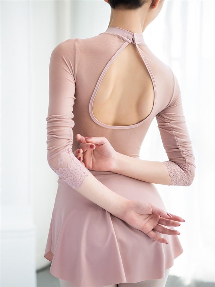 성인 발레복 폴웨어 의상 백리스 레오타드 시스루 연습용 미스트핑크 바디수트만 s - 상세 이미지 3