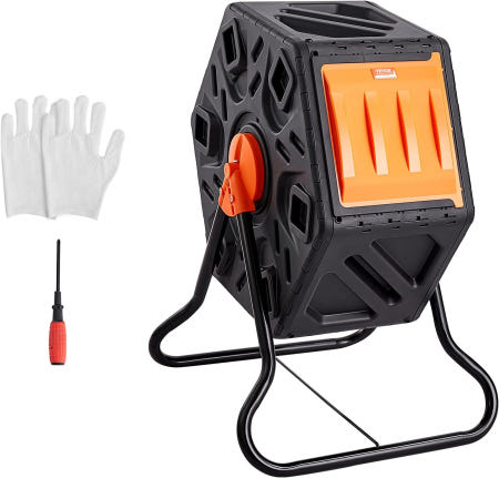 [해외]VEVOR 퇴비통 18.5갤런 소형 퇴비 텀블러 슬라이딩 도어와 스틸 프레임이 있는 단일 회전 챔버 정원 주방 마당 야외용 BPA 프리 18.5 Gal