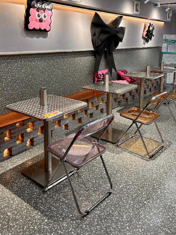 스테인레스 원형 테이블 디저트 탁자 카페 원형테이블 70cm 사각 테이블 물고기비늘무늬 공식 표준 구성 - 상세 이미지 4