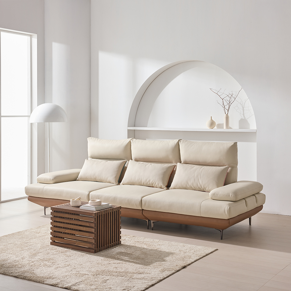 더뉴폼 아멜리 천연가죽 듀얼 스윙소파 가죽소파 투톤, 4인용