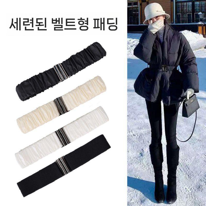 심플 여성 주름 패딩 벨트 컬러 스판 겨울 허리띠 - 상세 이미지 4