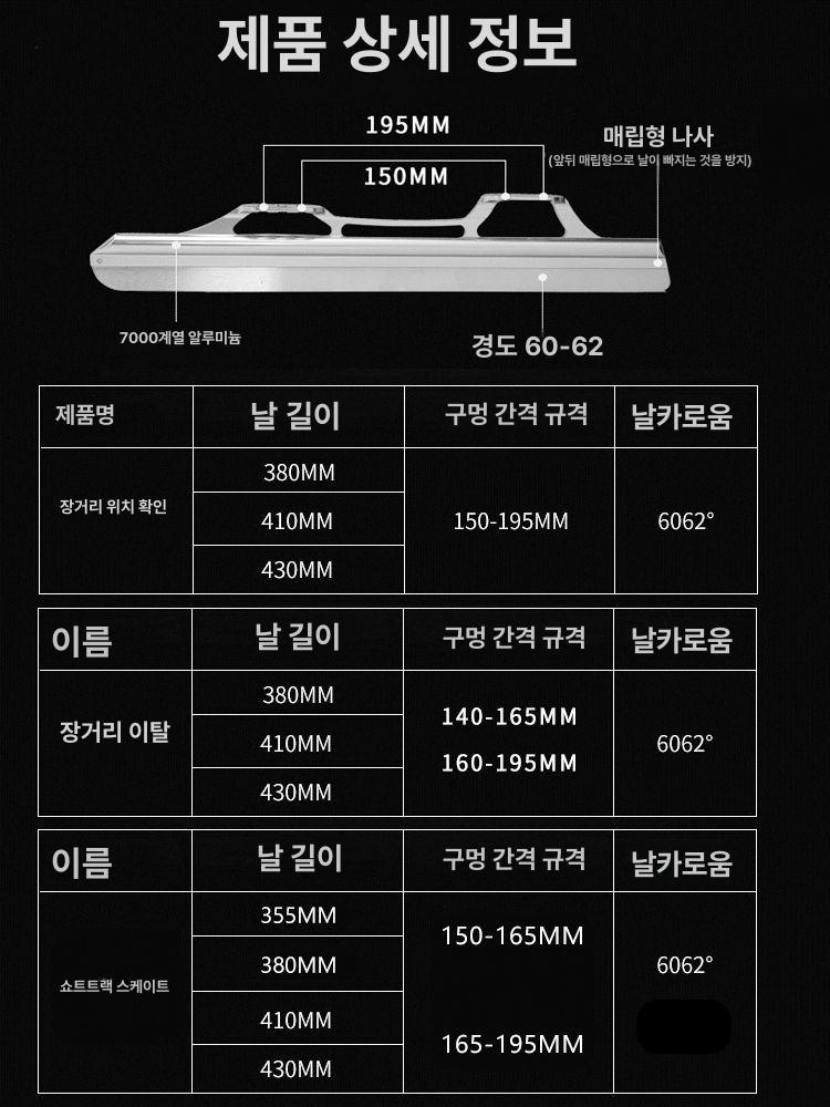 스케이트날 스피드 쇼트트랙 스케이트화 아이스링크 위치 고정 380mm 150 195mm - 상세 이미지 2
