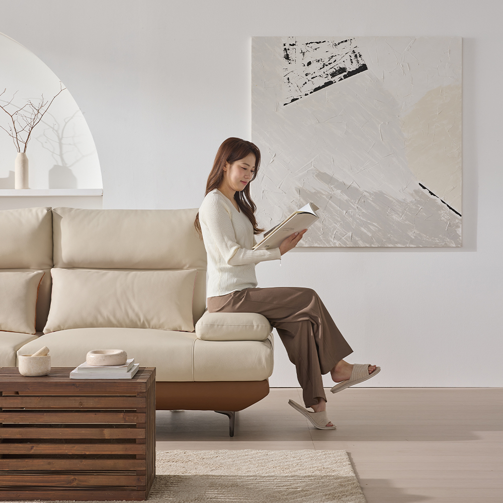 더뉴폼 아멜리 천연가죽 듀얼 스윙소파 가죽소파 투톤, 4인용