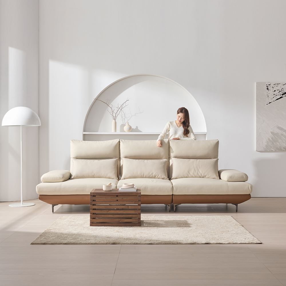 더뉴폼 아멜리 천연가죽 듀얼 스윙소파 가죽소파 투톤, 4인용