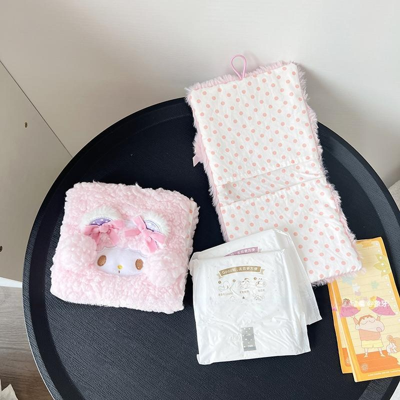 산리오 생리대 파우치 양털 후리스 냅킨 가방 학생 휴대용 화장품 소품 보관 마이멜로디 프린세스 버니 - 상세 이미지 5