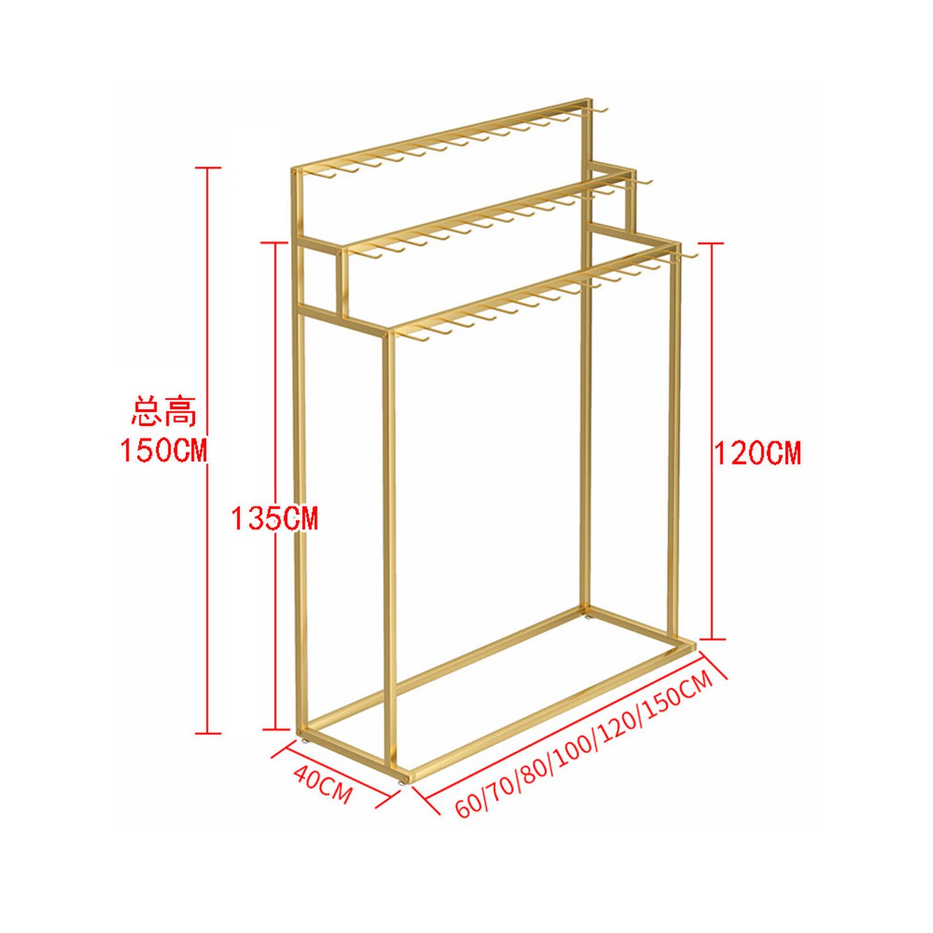 150cm 블랙 선반 행거 매장 60x40cm/높이 패션 밸트 디스플래이 진열 1 60 가로 40 세로 150 높이 블랙 2 - 상세 이미지 2