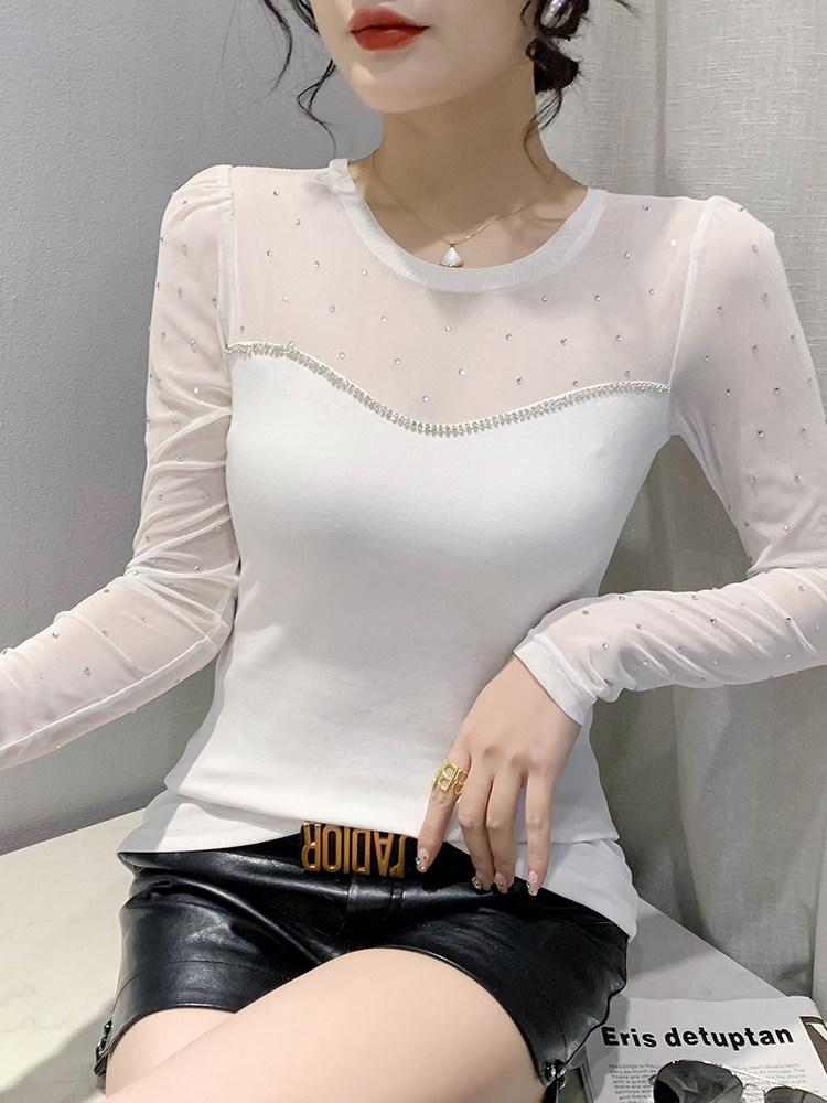 상의 밸리 라틴댄스복 댄스스포츠 의상 사교 연습복 긴팔 화이트 m - 상세 이미지 3