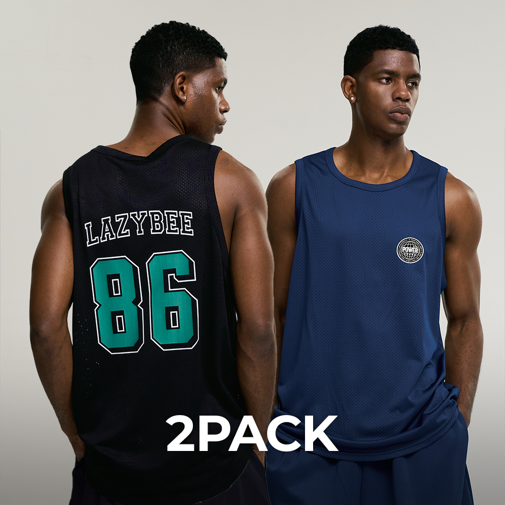 [2PACK] 남자 여성 머슬 매쉬 져지 오버핏 탱크탑 헬스복 운동복 나시 - 상품 이미지