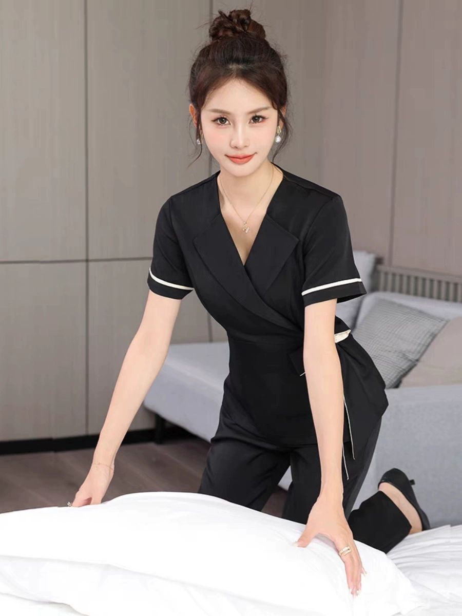 미용 유니폼 에스테틱 피부관리사 S 블랙세트 정장 병원 블랙 반팔 세트 S 40.0-45.0kg - 상세 이미지 5