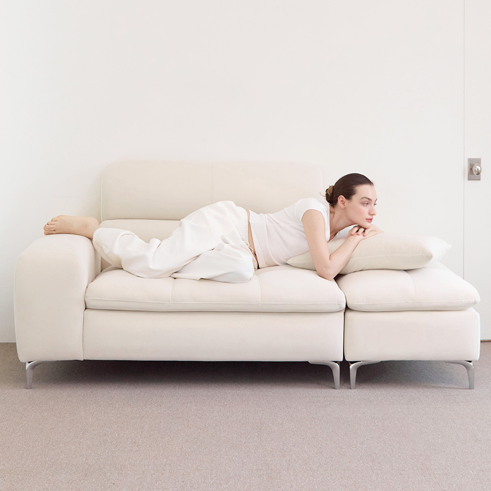 [Event](쿠션선물)버팔로 독일 프리미엄 기능성 패브릭 오픈형 소파 소프트아이보리(3월말배송), 2인 우측 팔걸이+스툴