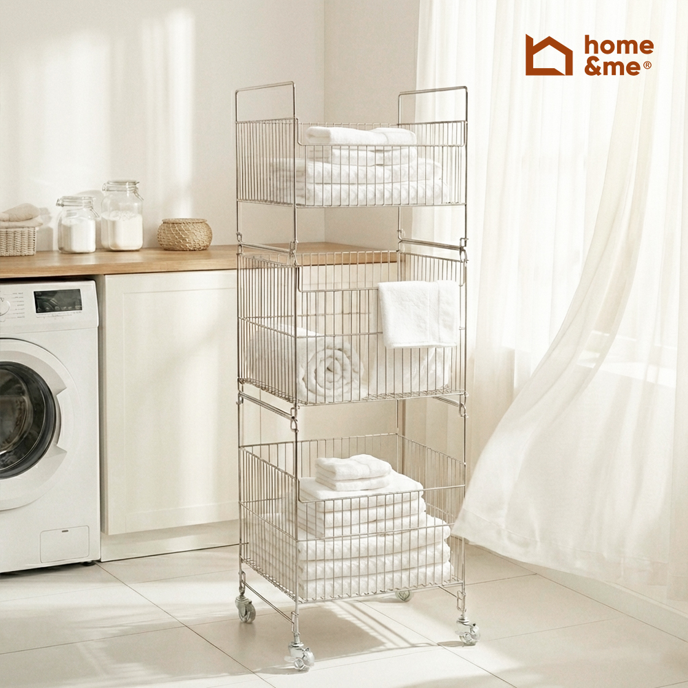 홈앤미 프리미엄 304 올스텐 위브 3단 이동식 세탁 빨래바구니 제품 이미지
