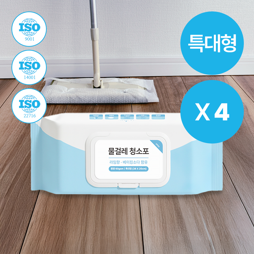 아임클린 도톰한 물걸레 청소포 베이킹소다 캡형 특대형 30매 4팩 라임향 - 상품 이미지