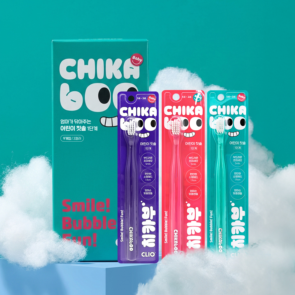 [세트구성] 크리오 치카부 키즈 치약&칫솔 세트(무불소 어린이 딸기향 치약 100g 3개+유아용 1단계 초미세모 칫솔 9입) - 상세 이미지 4