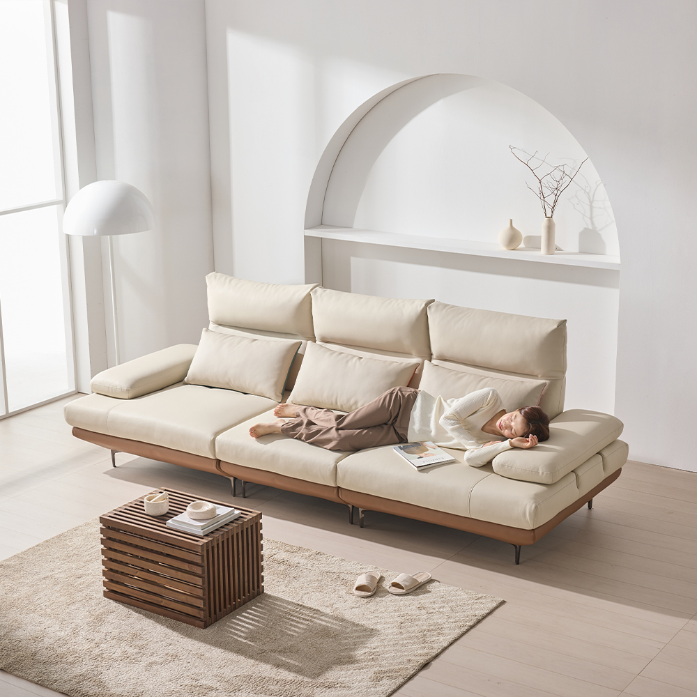 더뉴폼 아멜리 천연가죽 듀얼 스윙소파 가죽소파 투톤, 4인용