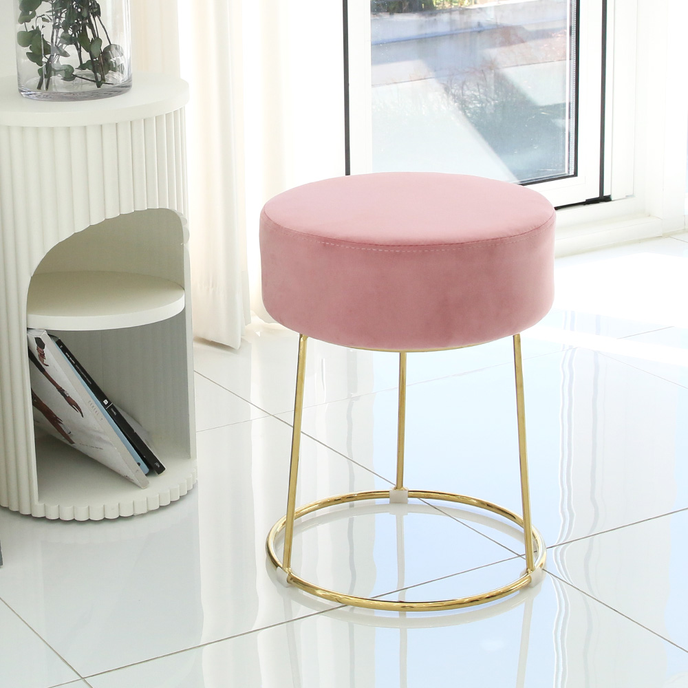 피카소 인테리어 디자인 원형 다용도 화장대 스툴의자 골드, 핑크