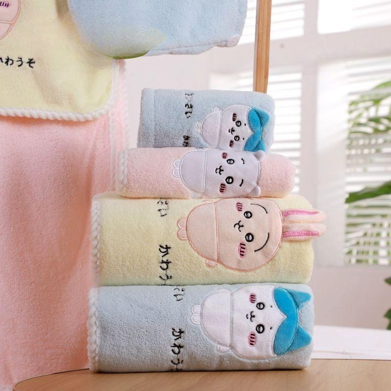 치이카와 목욕 타월 두꺼운 타올 드라이 헤어캡 우사기 하치와레 흡수성 남녀 성인 학생 하치와레 라이트블루 드라이 헤어 모자 + 3개 - 상품 이미지