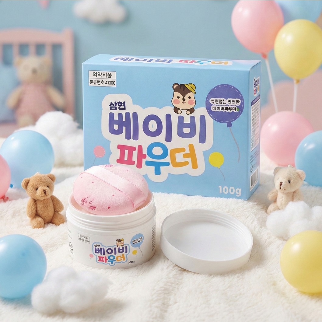 삼현 베이비 파우더 땀띠분 신생아 아기 유아 성인 파우더 약 겨드랑이 엉덩이 발진 땀띠